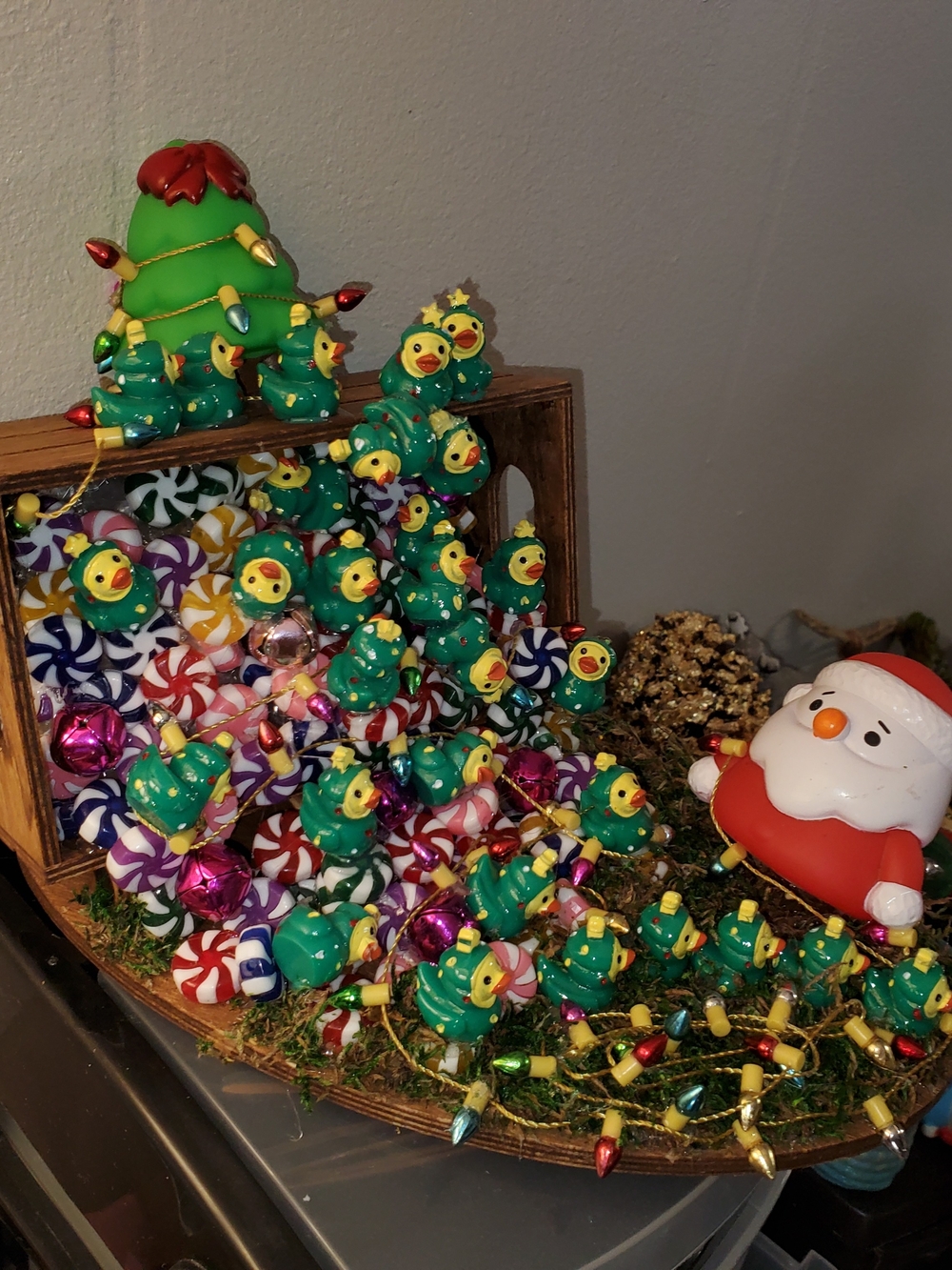 Green Duck Christmas Light Garland with Mini Tree Ornaments